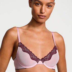 NWOT VICTORIA'S SECRET Tease Unlined Demi Bra- Chalk Rose- Size 36D - Mesh/Lace
